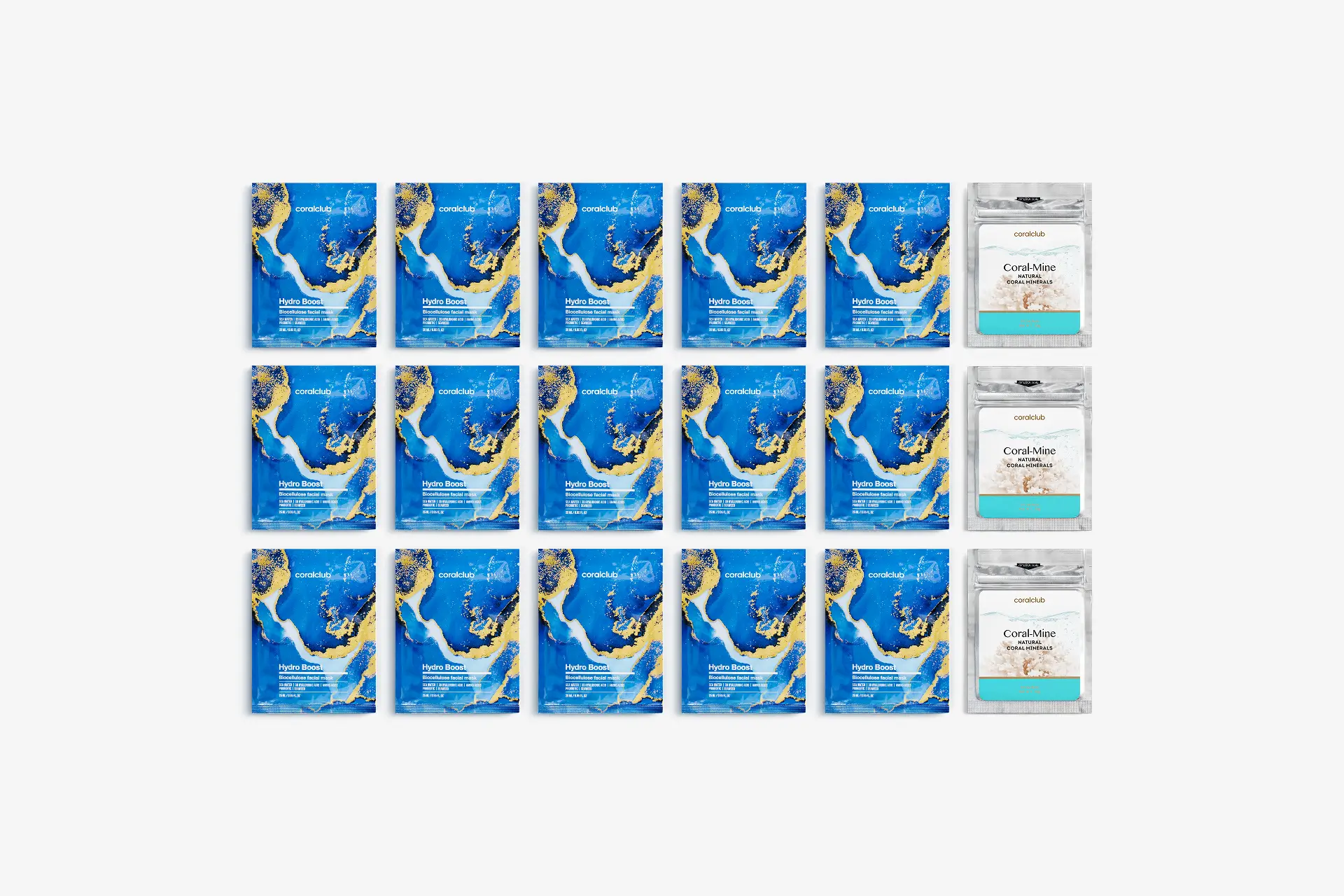 Hydro Boost маска для лица биоцеллюлозная, 25 мл (5 саше*3) + Coral-Mine, 30 саше по 1 г